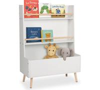 Estantería infantil Relaxdays para libros, con 2 estantes, un compartimento grande, dimensiones: 94 x 68 x 32 cm, estantería para juguetes, espacio de almacenamiento, color blanco/natural