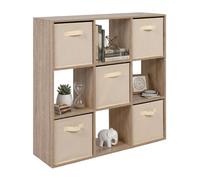Estantería librería 9 cubos abril, 5 cajones tela, salón, oficina 89x89x28 cm
