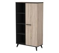 Estanteria librería armario 1 puerta 8 baldas salon comedor despacho habitacion roble y negro 154x83x39