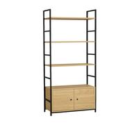 Miroytengo Estantería Librería Rubi para Salón 4 Estantes y 2 Puertas Roble Cambrian y Negro 59x144x24 cm Madera claro - Negro - 59x144x24 cm