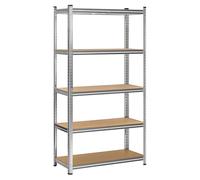 Estantería Metálica 150x70x30cm 5 Baldas MDF Acero Galvanizado Klack Negro