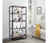 Estantería metálica de 5 niveles - estante para libros - estante vertical - estante de almacenamiento - vitrina - Color marrón con marco negro