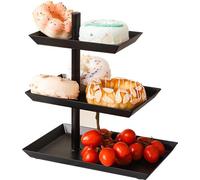 Estantería metálica negra giratoria de 360°, con 3 niveles – elegante soporte para servir postres, pasteles, productos de repostería y presentaciones tipo buffet