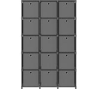 Estantería modular con forma de cubo, color gris, con 15 compartimentos, dimensiones 103x30x175,5 cm, fabricada en tela