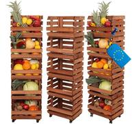 Estantería modular de madera para verduras y frutas, con ruedas, sistema de estanterías apilables de madera de pino, incluye 5 cajas de madera, ideal para patatas, estantería de cocina, estantería de