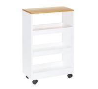 Estantería móvil de madera y bambú, colores blanco y natural de 48x24x77 cm