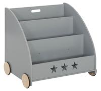 Estantería móvil para libros infantiles - Gris - Mueble de almacenamiento multifuncional con 3 estantes para juguetes y libros