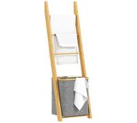 Estantería para Baño de Bambú Toallero de Pie con 3 Barras Cesto para Ropa Sucia Extraíble de 48 L Crema BLANCO