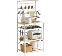 Estantería para cocina, estantería con 5 niveles, estantería para panadería, estantería de pie, estante para microondas con soportes ajustables para botellas de vino y ganchos en forma de S, organizad