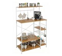 Estantería para cocina Relaxdays, con 7 estantes, 8 ganchos, dimensiones: 123 x 80 x 40 cm, fabricada en MDF, hierro y con apariencia de madera, estilo estantería de panadería, color natural/blanco