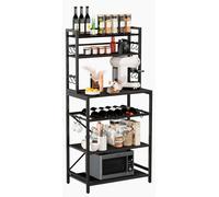 Estantería para cocina, soporte para horno microondas con estantes de almacenamiento, estación industrial para cafeterías, con soportes ajustables para botellas de vino y 12 ganchos en forma de S