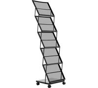 Estantería para folletos, plegable, con 5 compartimentos para revistas y material promocional. Estante para revistas de pie, con ruedas, para exhibiciones en tiendas, oficinas y eventos. Soportes metá