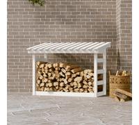 Estantería para leña de la marca Living Store, color blanco, dimensiones 108x64,5x78 cm, fabricada en madera maciza de pino