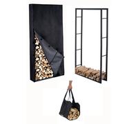 Estantería para leña Lendo Online con cubierta 100x25x196 cm negra