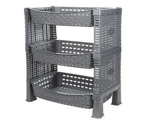 Estantería para Verduras con 3 Estantes. Color Gris y Blanco. Tamaño: 41x30x47 cm. Verdulero de Plástico Estilo Ratán. Carrito para Comida Resistente, Perfecto para Almacenar Fruta y Verdura.