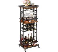 Estantería para vinos con 4 niveles sobre ruedas, carro para bar, color marrón, capacidad para 20 botellas