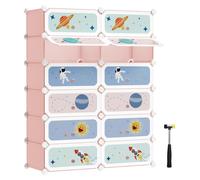 Estantería para zapatos infantiles, con 12 compartimentos, diseño espacial, capacidad para 24 pares, dimensiones: 31 x 81 x 106 cm, color rosa