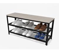 Estantería para zapatos Relaxdays, para 8 pares de zapatos, dimensiones 45 x 100 x 30 cm, con 2 estantes de rejilla, banco con apariencia de madera, color marrón claro/