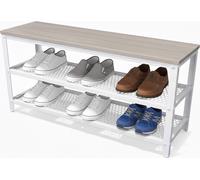 Relaxdays Banco para zapatos con 2 estantes blanco,marrón claro