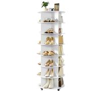 Estantería para zapatos - Zapatero - Torre para zapatos con ruedas - Capacidad para 28 pares - 7 niveles - Giratorio 360° - 59,8 x 59,8 x 167 cm - Blanco