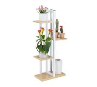 Relaxdays Estantería Metálica Plantas, Escalera Macetas 4 Baldas Interior, Efecto Madera, 93x42,5x22,5cm, Marrón Claro