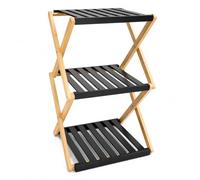 Estantería Plegable de Bambú 3 Niveles con Estantes Negros, 37,5×28×63,5 cm