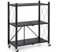 Estantería Plegable de Metal con Ruedas | Mueble Organizador con 3 estantes Resistentes y Estructura Reforzada | Diseño portátil, fácil de Montar y versátil para Cocina, Oficina, Garaje o Dormitorio