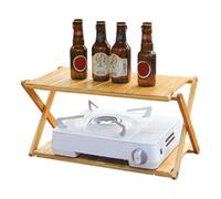 Estantería plegable para camping, estantería de madera portátil de 2 niveles, soporte multifuncional para plantas, organizador de zapatos graduado, fácil montaje para interiores y exteriores, soporte