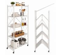 Estantería plegable Relaxdays, con 5 niveles, capacidad de hasta 125 kg, dimensiones: 159 x 71 x 34 cm, carro con frenos, estantería de almacenamiento, acero, color blanco