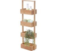 Estantería Regal HWC-B78, estantería de pie, estantería para baño, estantería de almacenamiento, estantería para sala de estar con 4 cestas, bambú, 88x28x15 cm