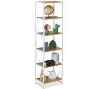 Relaxdays Estantería, 180 x 50 x 35 cm, 6 Baldas Abiertas, Librería Auxiliar para Salón, Cocina, Pasillo, Blanco/Natural