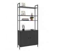Estantería Relaxdays, HxBxT: 159,5 x 60 x 24 cm, 6 estantes, con Armario Inferior, MDF y Metal, estantería de pie, Negra