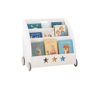Estantería Relaxdays para niños, HBT: 57 x 62 x 42 cm, móvil, 3 estantes para Libros, Juguetes, Blanca
