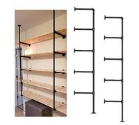 Estantería retro industrial abierta de tubo de hierro para montaje en pared o techo, vintage, almacenamiento para habitación o cocina, 2 unidades, 5 niveles, 173 cm de alto x 25 cm de profundo, Negro