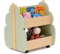 Estantería rodante para niños de COSTWAY, con 2 niveles, estante de madera para juguetes, dimensiones: 52 x 46 x 62,5 cm