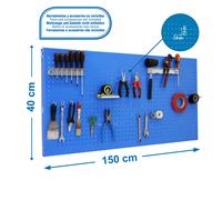 Simon Rack Panel Herramientas Pared, 400x1500 mm, Incluye 17 accesorios, Metal, Azul - Panel Click