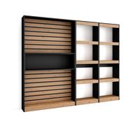 Estantería Skraut Home, Librería, 60+60+110x25x186cm, Con o sin fuego XXL, Veteado con tacto poroso alta calidad OAK/NEGRO-C