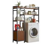 Estantería Superior para Lavadora | Estante Organizador de Baño Ahorra Espacio | Mueble de Almacenamiento para Cuarto de Baño | Estante con 3 Baldas, 1 Cajón y 1 Barra Toallero. | Madera E1 y Acero.