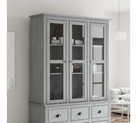 Estantería tipo vitrina Living, con puertas de cristal, modelo BODO, color gris, fabricada en madera maciza de pino
