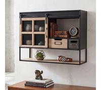 Estantería Wandregal HWC-Q79, estante de pared, estante flotante, con cajones, compartimentos de almacenamiento, puerta corredera, estilo vintage, aspecto desgastado, madera y metal, 52x67x22 cm