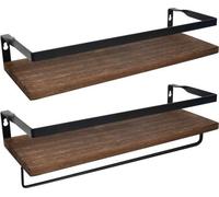 Estanterías de madera maciza Ibzoa® con elegante barandilla, superficie resistente al agua, juego de 2 – Estanterías para baño y cocina