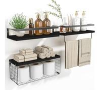 Estantes flotantes para baño, juego de 3, estante de pared para baño, estantes sobre el inodoro, estante de baño con barra de toalla (color B)