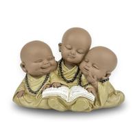 Estatua de 3 Budas Bonze Lectura - Figura inspiradora y Alegre - Amuleto de la Suerte positividad concentración -H 9 cm - Zen'Light, marrón y Beige