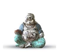 Estatua de Buda Vintage Azul Menta Tallada a Mano - 30cm - Buda Feliz