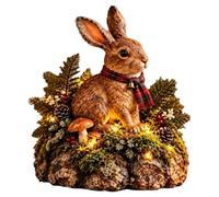 Estatua de conejo de resina | Decoración navideña LED de granja, escultura | Escultura artística de resina, decoración de invierno para el hogar, sala de estar, chimenea