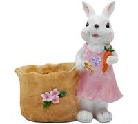 Estatua de conejo de resina para exteriores, contenedor de flores de jardín, adorno de jardín, decoración de jardín de Pascua, maceta resistente a la intemperie, figura de conejo pastoral, agujero de