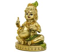Estatua de Dios hindú Baby Krishna - Figura india pequeña de ídolo de Krishna para oficina en casa, templo de Mandir Pooja, artículo de India Murti Buddha, regalos religiosos, escultura del Señor