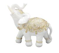Estatua de elefante de resina blanca, escultura de elefante de la suerte y adorable, figura decorativa de elefante con atuendo ceremonial para entrada, estantería, escritorio, (Grande 24 pulgadas)