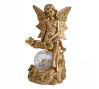 Estatua de resina de ángel para jardín, funciona con energía solar, para exteriores, pintada a mano (D)