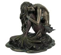 Estatua de sirena de bronce, colocada sobre una roca, con una altura de 30 cm, ideal para jardín o salón